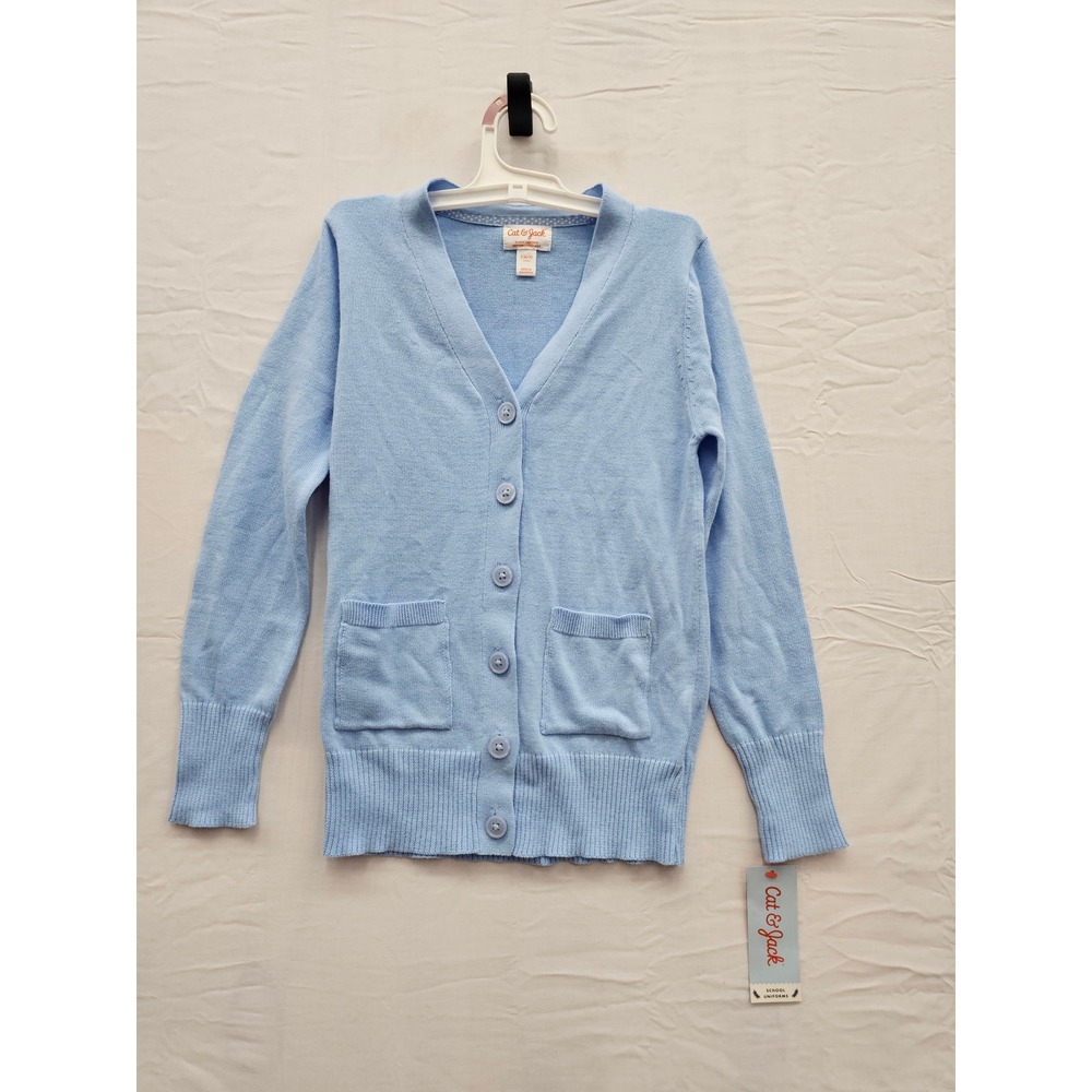 Cat & Jack Girls School Uniform Cardigan Sweater Blue Cotton Size Small